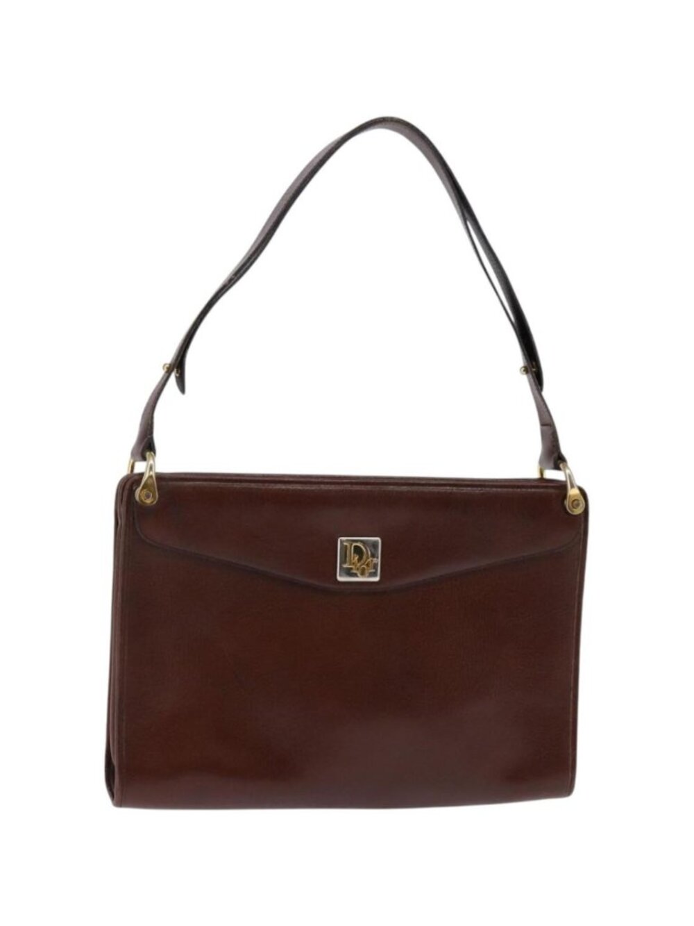 Christian Dior Shoulder Bag Leather Brown Gold
